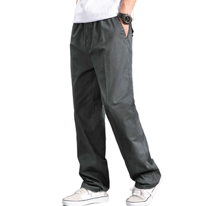 Men's Solid Grey Cargo <b>Pants</b> Loose Straight Oversize Cotton Casual <b>Work</b> Wear Versatile <b>Black</b> Joggers with Bamboo Raw Materials - Product Image 1