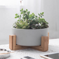 Nordique en céramique Pot de fleur bol anti-dérapant support en bois Multi couleurs céramique cadre en bois maison jardin minimaliste en gros