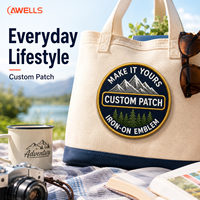 Patch brodé personnalisé AWELLS avec texte « Make It Yours », scène forestière et bordure dorée pour vestes, sacs et casquettes d'extérieur