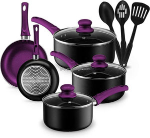 Juego de ollas y sartenes, juego de utensilios de cocina antiadherentes de aluminio, sartenes, cazuela con tapa, sartén para salsa y utensilios, juego de cocina de 11 piezas - Product Image 1