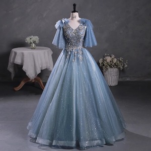 Blue Chiffon Empire Waist Tutu Skirt Women Shiny Performance Dress Adult Size 12-15 - Product Image 2