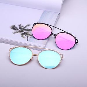 F3 2316 แว่นกันแดดทรงนักบินกรอบกลมสำหรับผู้หญิงโลหะสีทอง UV400 สีชมพูสีฟ้าเลนส์มิเรอร์ประเภท 3 แว่นกันแดด - Product Image 3