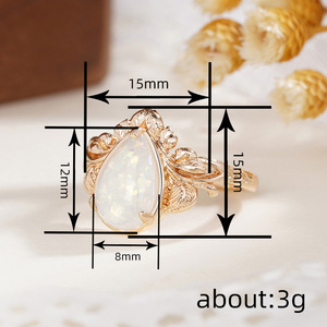 Anillo de Ópalo para Mujer A006, Forma de Pera, Piedra Preciosa Natural, Engaste de Garras, Diseño de Planta, Anillos de Compromiso de Moda - Product Image 4
