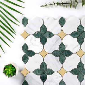 Mosaico <span class=keywords><strong>de</strong></span> Mármol Verde con <span class=keywords><strong>Flores</strong></span> Indias para Cocina Moderna, Azulejo <span class=keywords><strong>de</strong></span> Pared Interior <span class=keywords><strong>de</strong></span> Mármol Verde con Puntos Dorados - Product Image 2