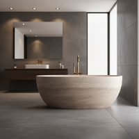 Baignoire de luxe en travertin pour hôtel, baignoire d'angle en pierre à surface solide pour adultes avec drain intégré