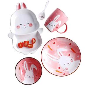 Ceramic <strong>Dinner</strong> <strong>Set</strong> for <strong>Children</strong> Toddler Plates Divided Dinnerware, Cartoon Kids Cups, Bowls and Flatware - Product Image 1