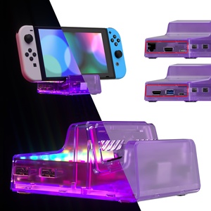 Kit de remplacement de coque AiryDocky DIY en version LED, transparent, violet atomique, avec télécommande infrarouge pour NS et <span class=keywords><strong>Switch</strong></span> OLED Dock - Product Image 1