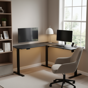 Bureau d'angle en L moderne, électrique, réglable en hauteur, en acier inoxydable, extensible, pour le bureau à domicile - Product Image 2