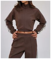 Vêtement de sport personnalisé pour femme, grande taille, léger, à manches longues, avec fermeture éclair intégrale et poches zippées, style yoga enveloppant la taille