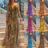 Europäisches und amerikanisches Damen-Sommerkleid in Bodenlänge, neues Mesh-Print-Design für Urlaub, Freizeit und Party