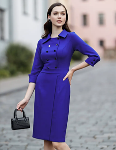 Vendita calda <span class=keywords><strong>abito</strong></span> Midi da donna <span class=keywords><strong>blu</strong></span> reale <span class=keywords><strong>doppiopetto</strong></span> manica 3/4 con cintura lavoro ufficio <span class=keywords><strong>abito</strong></span> a matita formale - Product Image 1