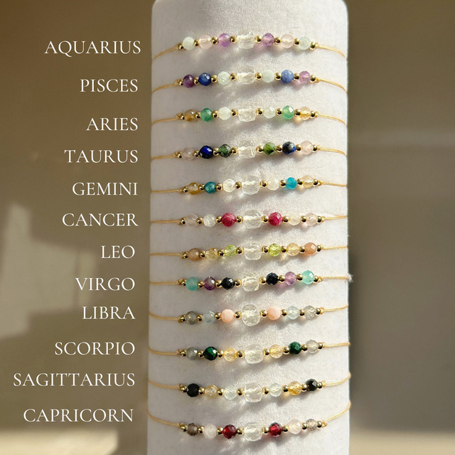 12 Zodiac Birthstone Crystal Bracelet Adjustable Handmade Constellation Bracelet Natural Gemstone Jewelry Gift for Her