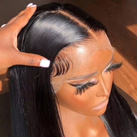 Pelucas de Cabello Humano Liso Extremo 13x6 13x4 HD Transparente Sin Pegamento con Encaje Frontal para Mujeres Negras, Pre-Arrancadas, de Cabello Remy