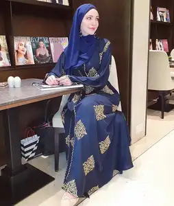 Islamic clothing woman arabic jubah loose dubai fashion golden embroidery abaya high quality soiree cardigan robe dress