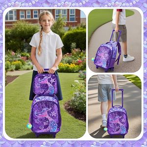 <span class=keywords><strong>Mochila</strong></span> con <span class=keywords><strong>ruedas</strong></span> para niñas, diseño de <span class=keywords><strong>sirena</strong></span> con lentejuelas moradas, para estudiantes de primaria. - Product Image 5
