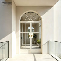 Porte double extérieure en verre à rupture de pont thermique en alliage d'aluminium, émaillée blanche, style arche française, luxe léger, pour salon