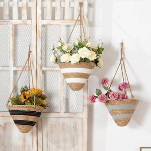 Hand-Woven Straw Flower <strong>Basket</strong> Green Plant <strong>Hanging</strong> Seagrass <strong>Basket</strong> <strong>Hanging</strong> Flower Pot Woven <strong>Basket</strong> - Product Image 1