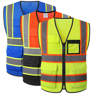 Vêtement de sécurité en maille pour hommes et femmes avec 5 poches et fermeture éclair sur le devant, haute visibilité, gilet de travail réfléchissant pour la construction - Product Image 1