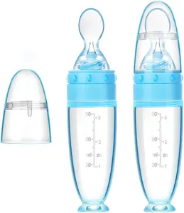 3OZ bebek sıkılabilir şişe kaşık BPA ücretsiz sıvı silikon bebek besleyici şişe kaşık emme katı gıda tahıl besleme