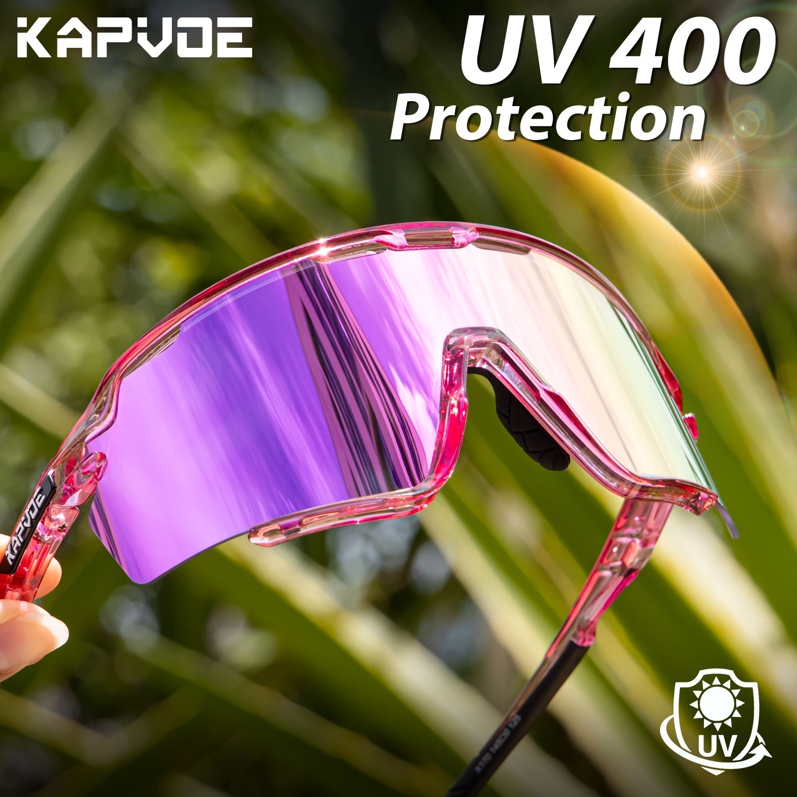 KAPVOE Sport Sunglasses Top Quality Uv 400 Sport Photochromic Lens Sunglasses Photochromic pink Frame