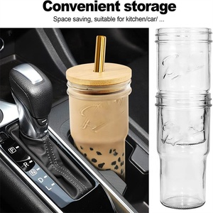 Vaso de Vidrio Tipo Mason Jar de 24oz con Tapa de Bambú y Pajita <span class=keywords><strong>para</strong></span> Café, Restaurante, Auto y Hogar, Reutilizable <span class=keywords><strong>para</strong></span> Bebidas Frías y Smoothies - Product Image 6