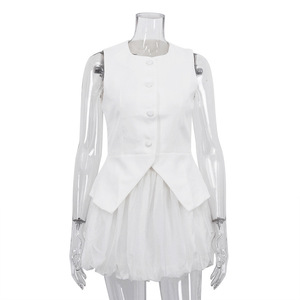 Completo <span class=keywords><strong>da</strong></span> <span class=keywords><strong>Donna</strong></span> Elegante Senza Colletto con Bottoni e Gilet Senza Maniche, Gonna a Due Pezzi - Nuova Collezione Moda 2026 - Product Image 5