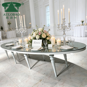 Table ovale de banquet en verre noir avec cadre en métal à prix avantageux, vente en gros - Product Image 3