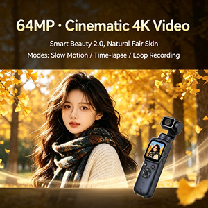 Cámara de Acción de Bolsillo 4K con Estabilizador de Gimbal Portátil, 64MP 330 °   Grabadora de Vlogs con Pantalla Táctil Ultra HD de 1.72 Pulgadas, 31 Filtros y Seguimiento Facial - Product Image 3