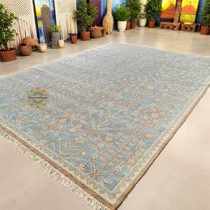 Alfombra Oushak Azul Moderna Anudada a Mano, Alfombra Hecha a Mano para Dormitorio, Sala de Estar, Comedor u Oficina - Product Image 6