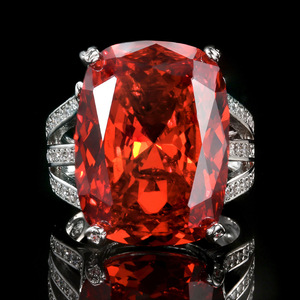 Bijoux de mode écologiques en cuivre, anneaux ajustables de grande taille avec zircone cubique rouge orangé de 15*20 mm, colorés et imposants, pour femmes - Product Image 3