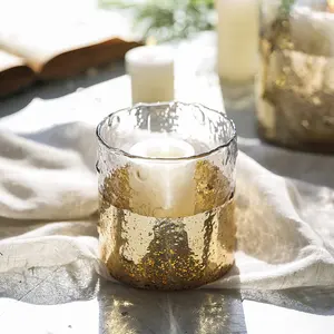 Luxury Speckled Gold Mercury Glass Hurricane Votive Candle Holder For Home Decor Wedding Decoration