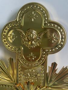 Cruz Procesional Ortodoxa Oriental HT, Chapada en Oro, Grabada por Ambos Lados, Aleación de Zinc, Cruz Religiosa con Ángeles y <span class=keywords><strong>Doce</strong></span> Apóstoles, 75 cm - Product Image 5