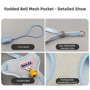 वैंजिया पालतू जोड़ी डबल-लेयर सादे जाल कुत्ते का दोहन, गैर विषैले घंटी, समायोज्य, छोटे और मध्यम कुत्तों के लिए एंटी-एस्केप - Product Image 3