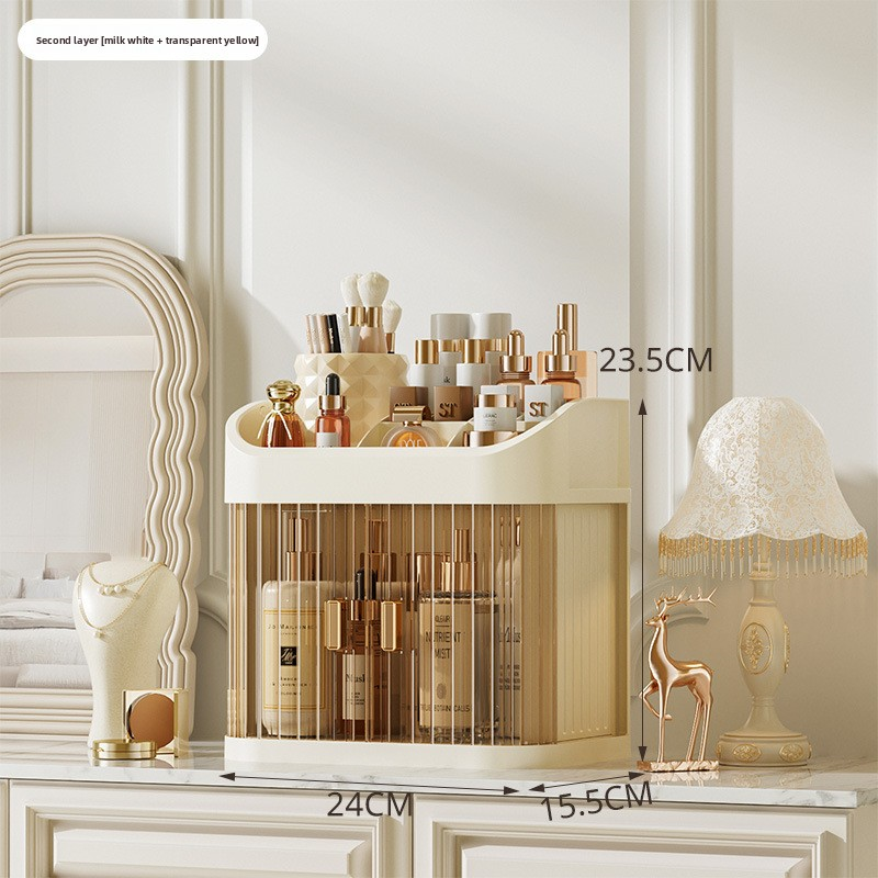 Cosmetic box with two layers and single door [cream yellow]
