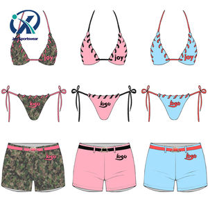 Costume da bagno con motivo mimetico di ispirazione sportiva Bikini con logo personalizzato con pantaloncini Bikini a 3 pezzi - Product Image 1