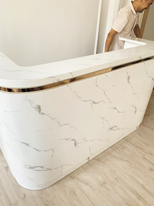 Bàn Tiếp Tân Bằng Đá Cẩm Thạch Hình Tròn Nhỏ Màu Vàng Hiện Đại Quầy Văn Phòng Để Bán - Product Image 2