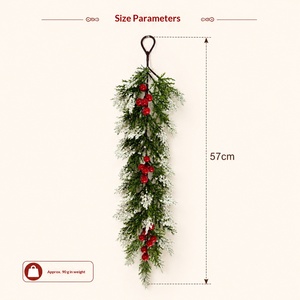 Guirlande artificielle en cyprès floqué en forme de larme avec baies rouges, ornement de Noël à suspendre pour la décoration de fenêtre, de porte ou de mur - Product Image 4