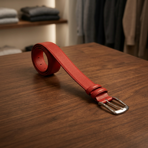 Cintura da uomo DV GROUP in vera pelle di vitello bicolore reversibile, finitura lucida senza cuciture, fibbia in lega, colore rosso, 30 mm - Product Image 2