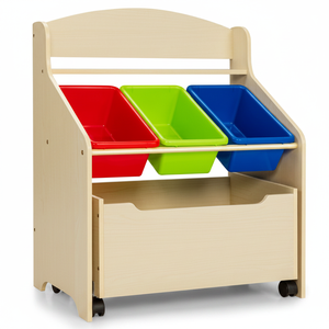 Kids Wooden Toy Chest with Rolling Toy Box & <b>Plastic</b> <b>Bins</b> <b>Storage</b> Organizer for Toys Made in China Model AL1274 - Product Image 2