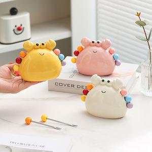 Tenedores para Fruta con Diseño <span class=keywords><strong>de</strong></span> <span class=keywords><strong>Cangrejo</strong></span>, Pequeños y Bonitos, con Juego <span class=keywords><strong>de</strong></span> Tarros <span class=keywords><strong>de</strong></span> Cerámica para Almacenamiento, Palillos para Fruta con Seguridad Infantil - Product Image 6