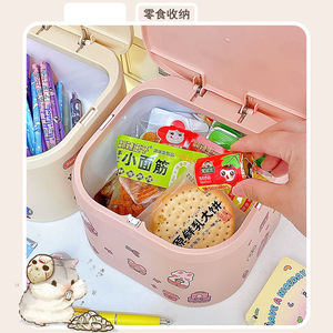 Cute Cartoon Desktop Storage Box With Flip Lid Dustproof For Snacks Stationery 632 Stickers Spring 2024 - Product Image 4