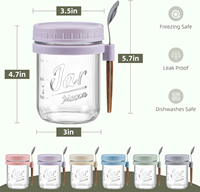 6-pack glazen Mason jampotten van 16 oz met deksels en lepels, grote inhoud, luchtdicht, transparant, geschikt voor melk, ontbijtgranen en fruit