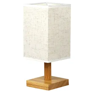 Nordic Decorative Touch Control Solid Wood Table Lamps, Log LED Desk Study Lamps, Cloth Lamp Shade Nightstand Lamps for Home