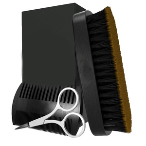 Ensemble de peignes pour barbe et moustache, brosse à poils en bois, ciseaux, kit de toilettage pour hommes, soins des poils du visage - Product Image 1