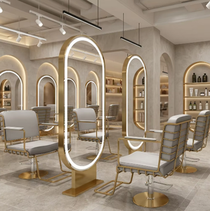 Miroir LED double face de luxe, design moderne, station en métal pour les salons de coiffure et de beauté, mobilier - Product Image 1