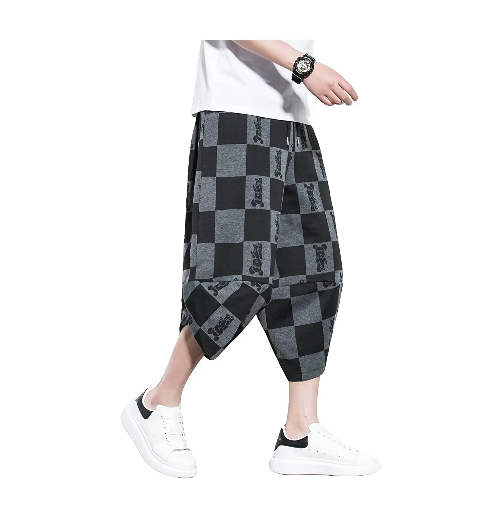 FREE SAMPLE Men's Linen Harem Capri Pants Lightweight Elastic Waist Wide Leg Cropped Trousers Casual Loose Beach Capri