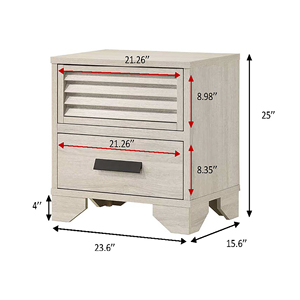Comodino Contemporaneo a 2 Cassetti con Ante a Persiana, Beige, in Legno, per Camera da Letto, con Maniglie a Incasso - Product Image 4