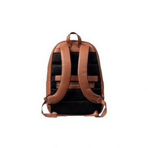 Unisex Genuine Leather <b>Backpack</b> Solid Brown Zipper Closure Front Pocket Adjustable <b>Strap</b> Durable Casual Daily Use - Product Image 2