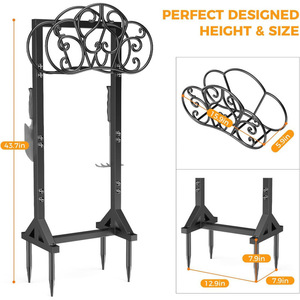 Freestanding <b>garden</b> hose rack with 2 tool <b>hooks</b> for storing 160-foot hoses. Outdoor patio storage rack. - Product Image 2