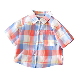 <span class=keywords><strong>Chemise</strong></span> pour enfants en coton fin printemps-été 2025, <span class=keywords><strong>chemise</strong></span> à manches courtes à carreaux pour bébé garçon, col à revers, style décontracté, petite taille - Product Image 5